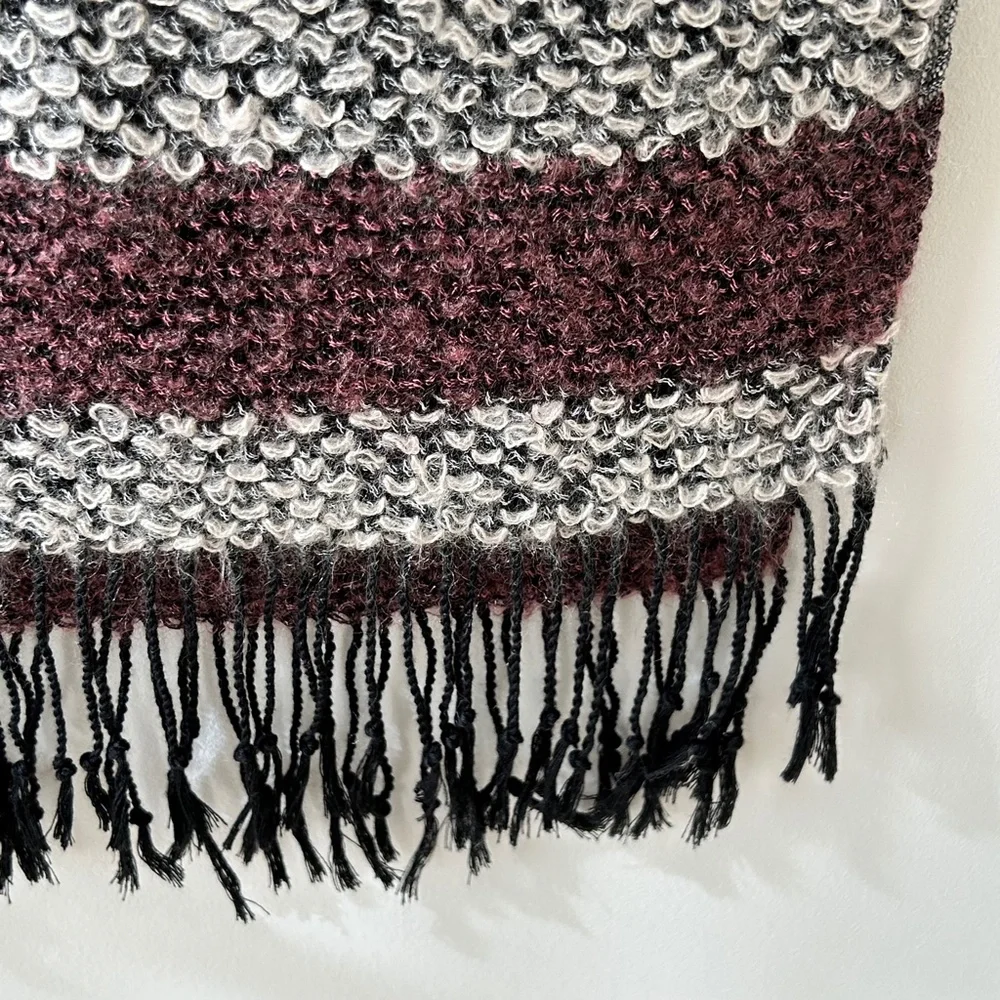 Purple Gray Fuzzy Boucle Wool Fringe Scarf